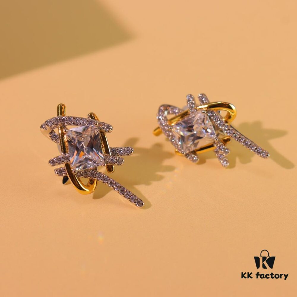 692fdfa999f2d84055c8b79a Hefang New Vacation Cube Woven Gold-Plated Stud Earrings