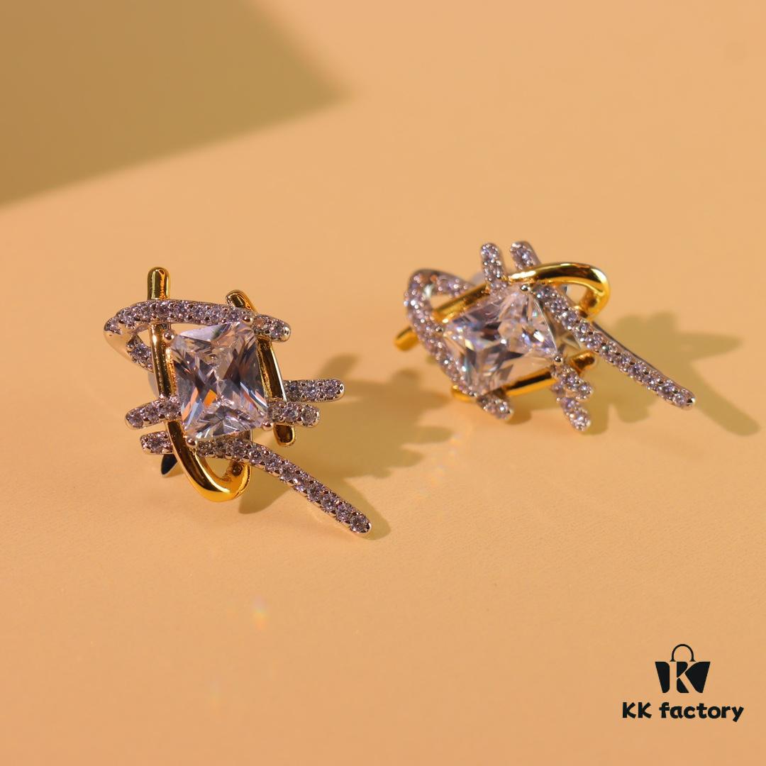 692fdfa999f2d84055c8b79a Hefang New Vacation Cube Woven Gold-Plated Stud Earrings