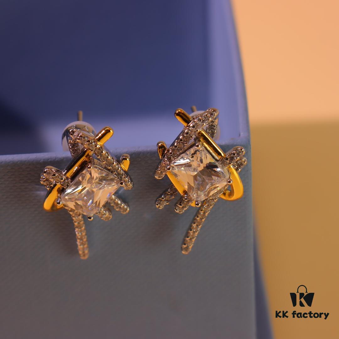 692fdfaa99f2d84055c8b79c Hefang New Vacation Cube Woven Gold-Plated Stud Earrings