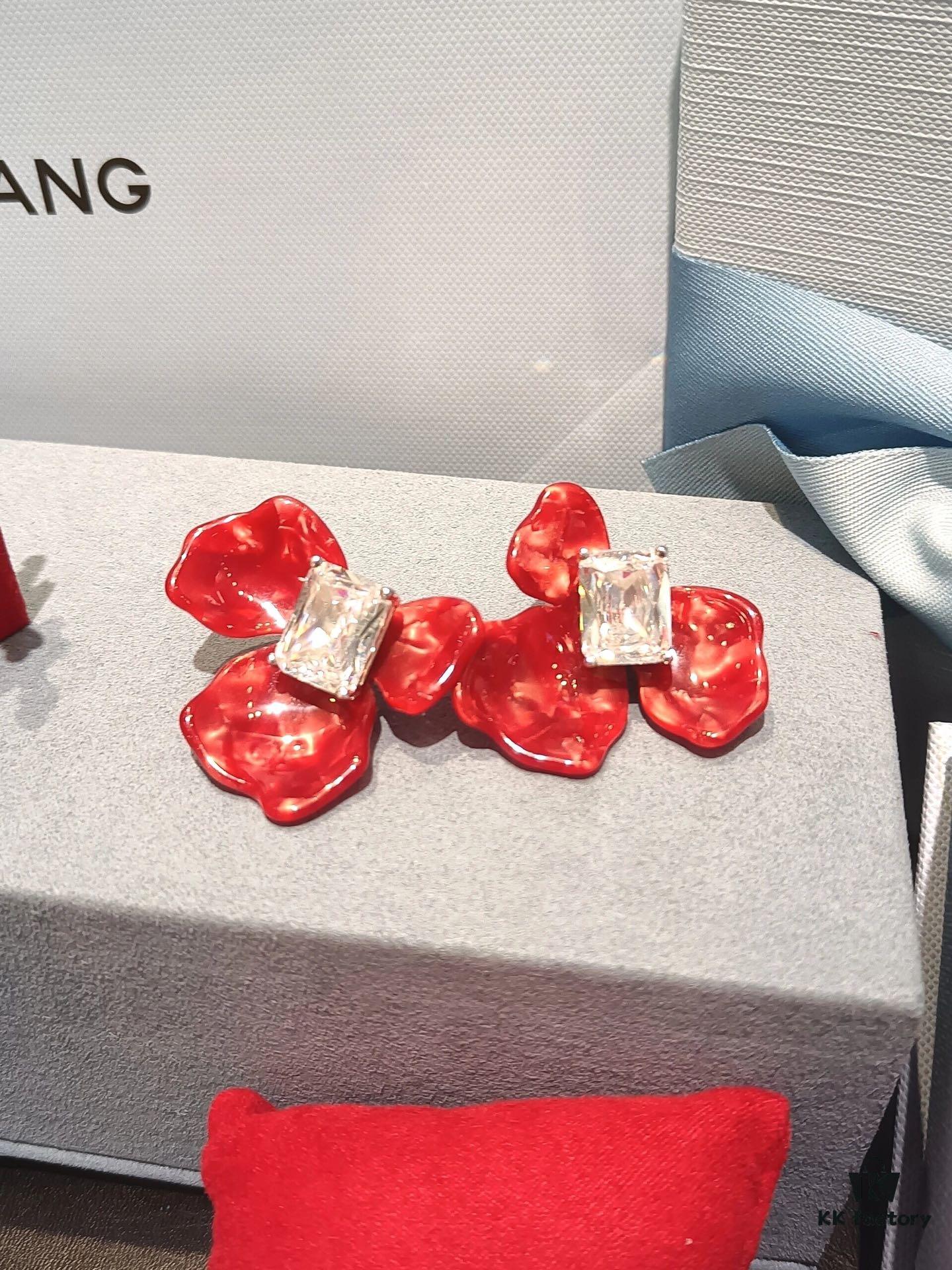 New HEFANG Red Iris Sugar Cube Earrings