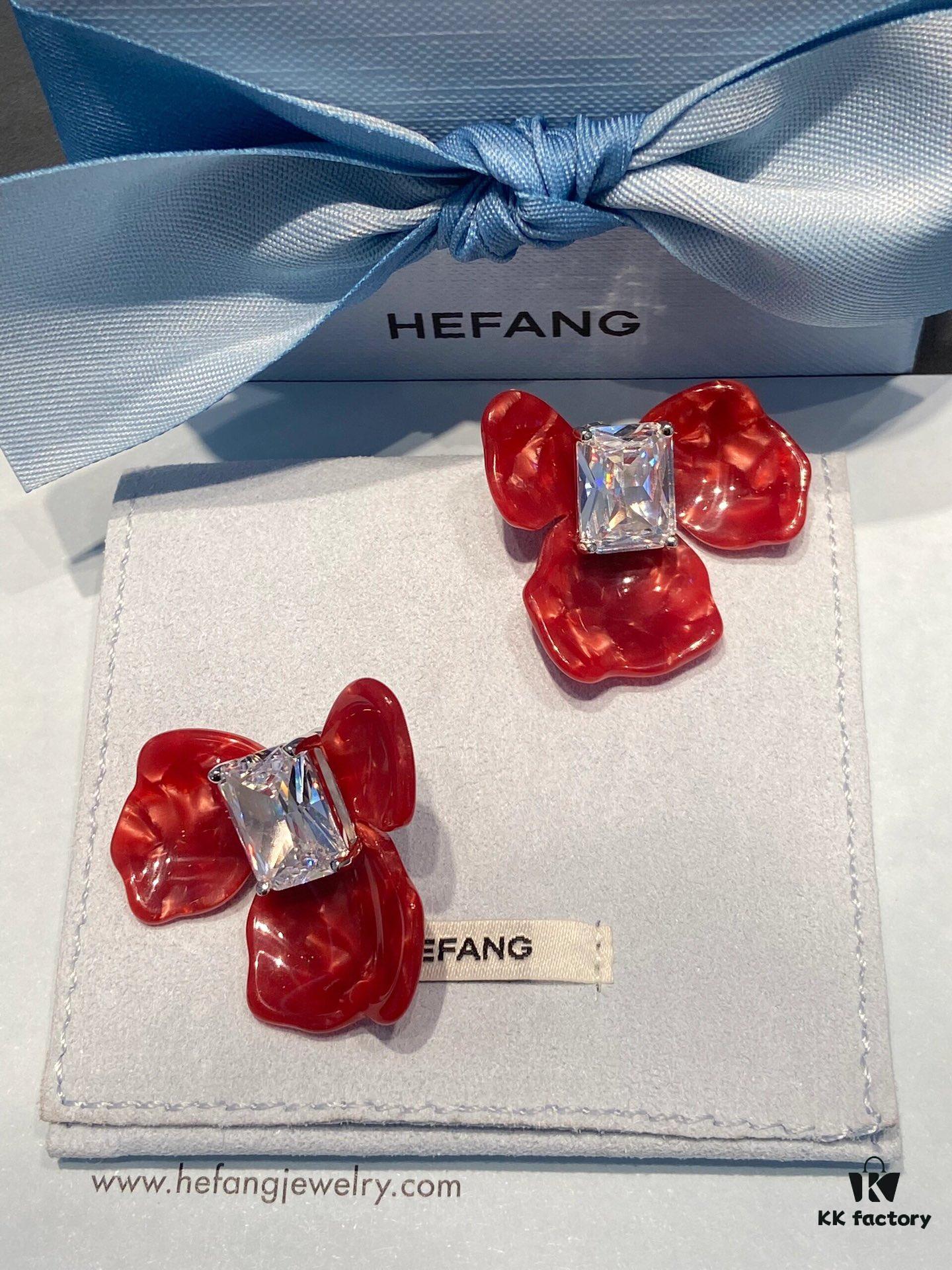 New HEFANG Red Iris Sugar Cube Earrings