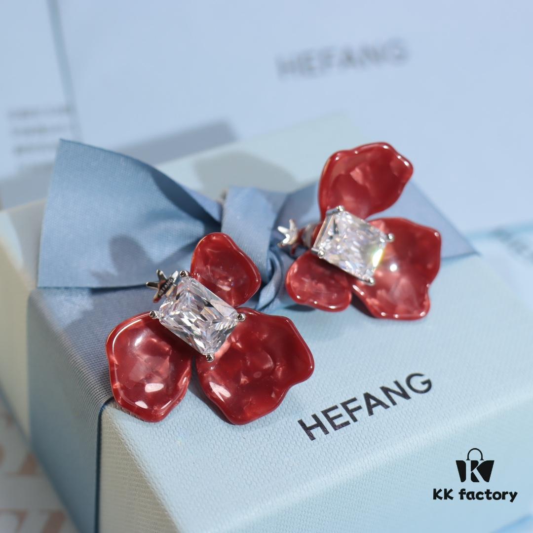 692fe05899f2d84055c8b8c0 New Arrival HEFANG Red Iris Sugar Cube Earrings 925 Silver Detachable DIY New Year Earrings Christmas Gift