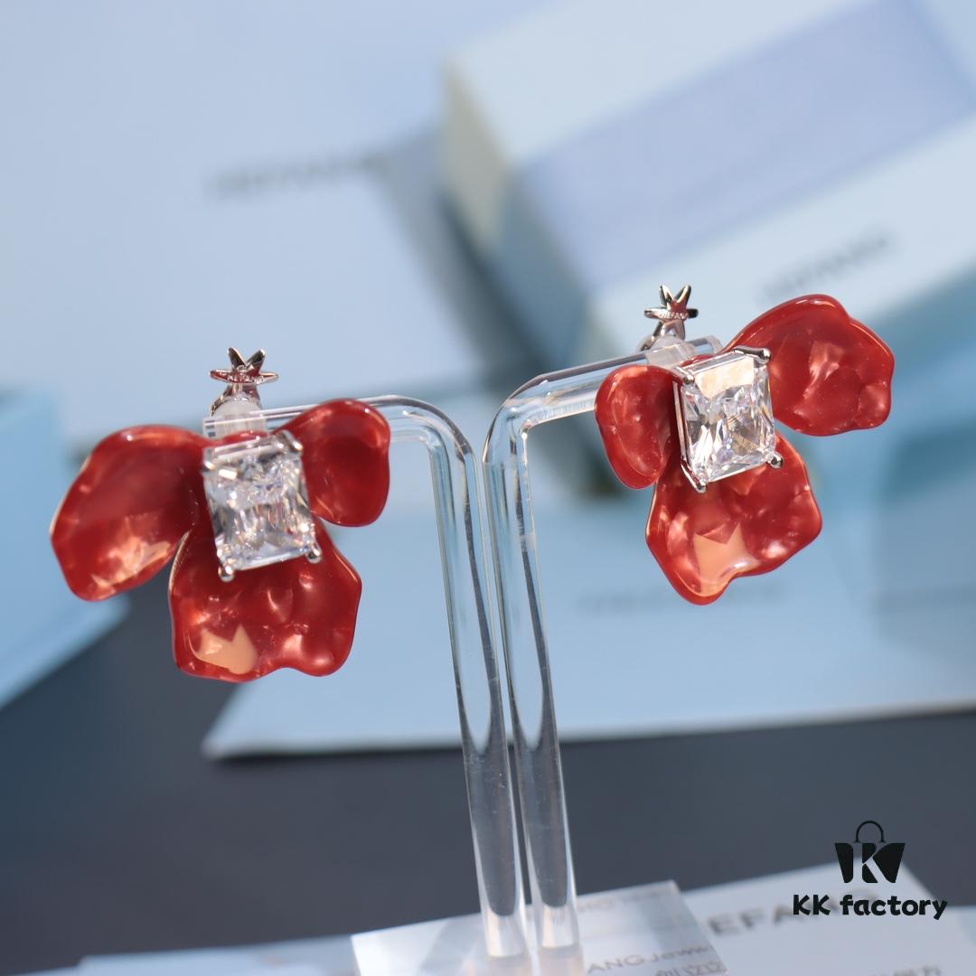 692fe05999f2d84055c8b8c1 New Arrival HEFANG Red Iris Sugar Cube Earrings 925 Silver Detachable DIY New Year Earrings Christmas Gift