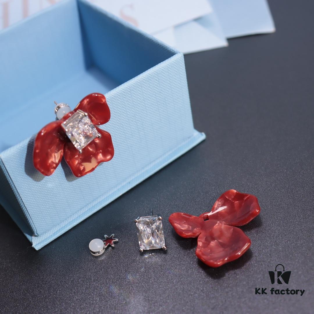 692fe05c99f2d84055c8b8c5 New Arrival HEFANG Red Iris Sugar Cube Earrings 925 Silver Detachable DIY New Year Earrings Christmas Gift