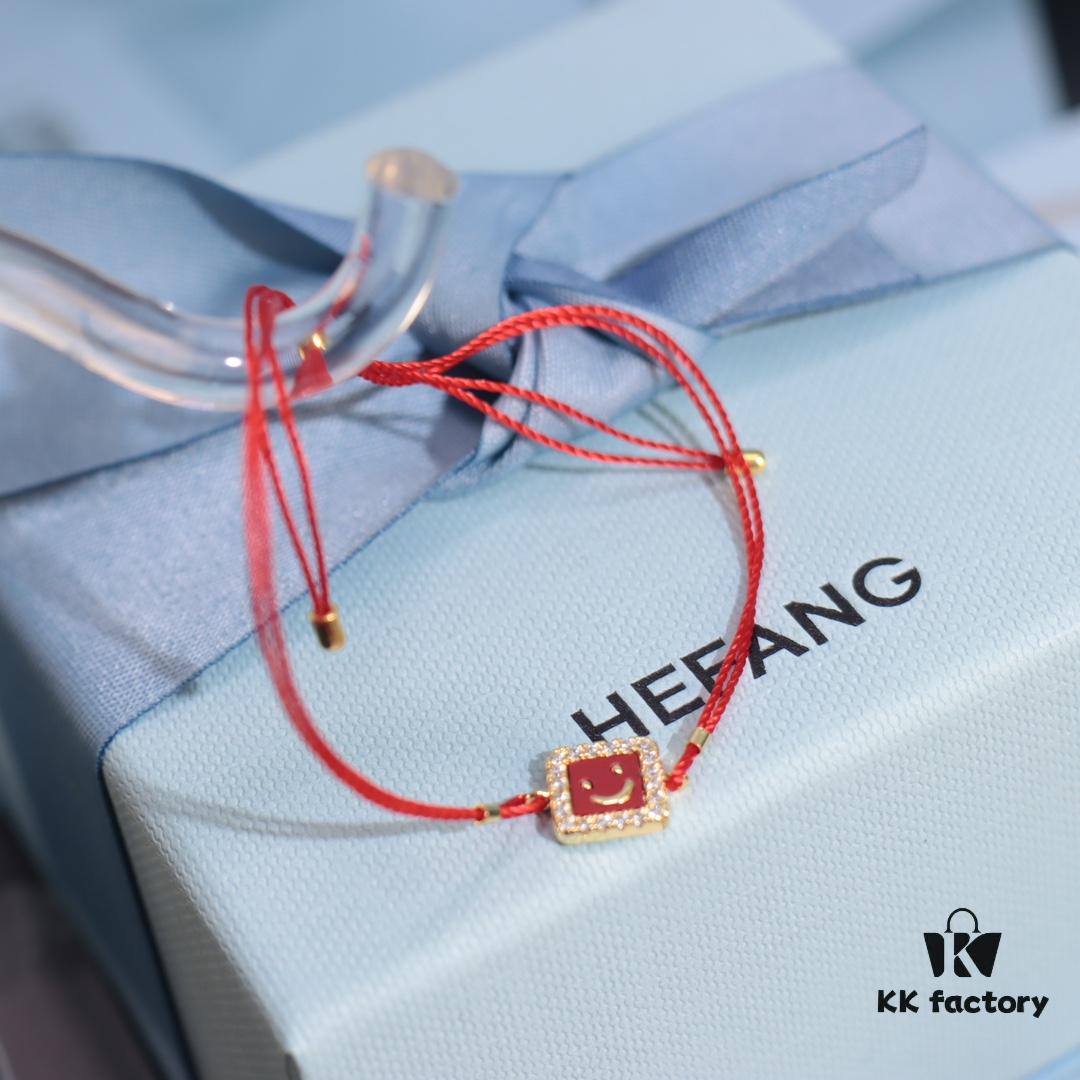 692fe06399f2d84055c8b8cf HEFANG Xiao Fang Smiley Red String Bracelet 14K Gold Diamond New Year Zodiac Birthday Wristband Christmas Gift