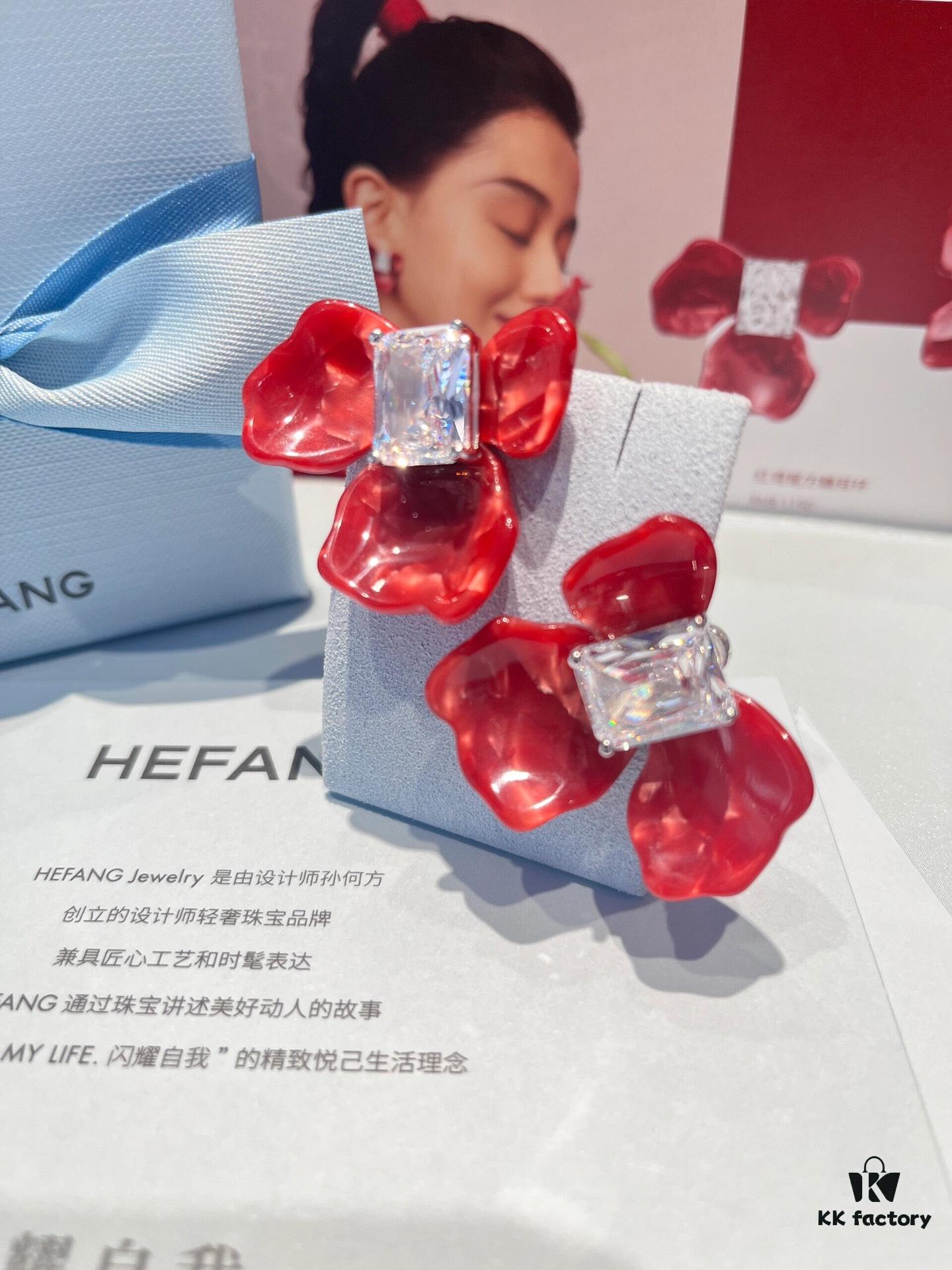 New HEFANG Red Iris Sugar Cube Earrings
