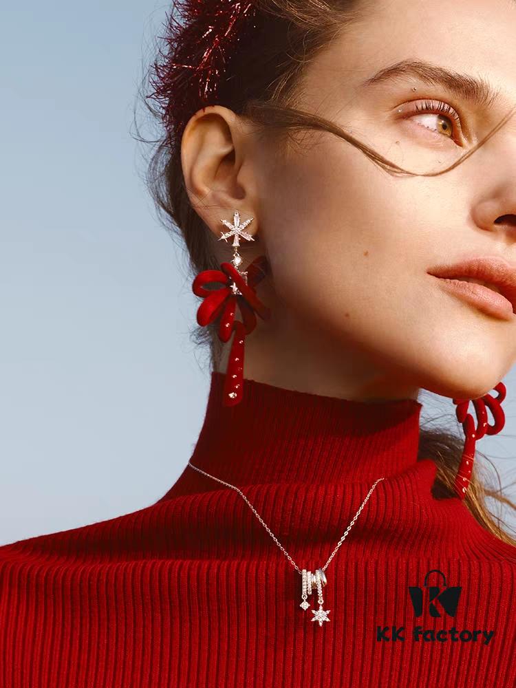 Red Velvet Ribbon Earrings
