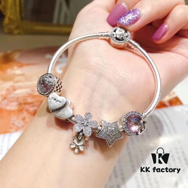 692fe0ef99f2d84055c8b979 Pandora Pandora Poetry Flower Blooming Cherry Blossom Cat's Eye Sparkling Pink Daisy Valentine's Day Dual Heart Star Pendant S925 Sterling Silver Jewelry
