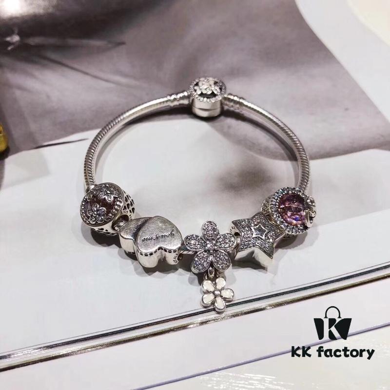 692fe0f199f2d84055c8b97a Pandora Pandora Poetry Flower Blooming Cherry Blossom Cat's Eye Sparkling Pink Daisy Valentine's Day Dual Heart Star Pendant S925 Sterling Silver Jewelry