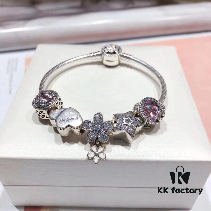692fe0f299f2d84055c8b97c Pandora Pandora Poetry Flower Blooming Cherry Blossom Cat's Eye Sparkling Pink Daisy Valentine's Day Dual Heart Star Pendant S925 Sterling Silver Jewelry