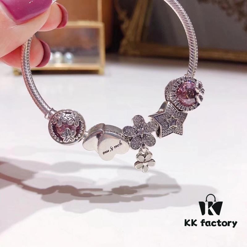 692fe0f399f2d84055c8b97f Pandora Pandora Poetry Flower Blooming Cherry Blossom Cat's Eye Sparkling Pink Daisy Valentine's Day Dual Heart Star Pendant S925 Sterling Silver Jewelry