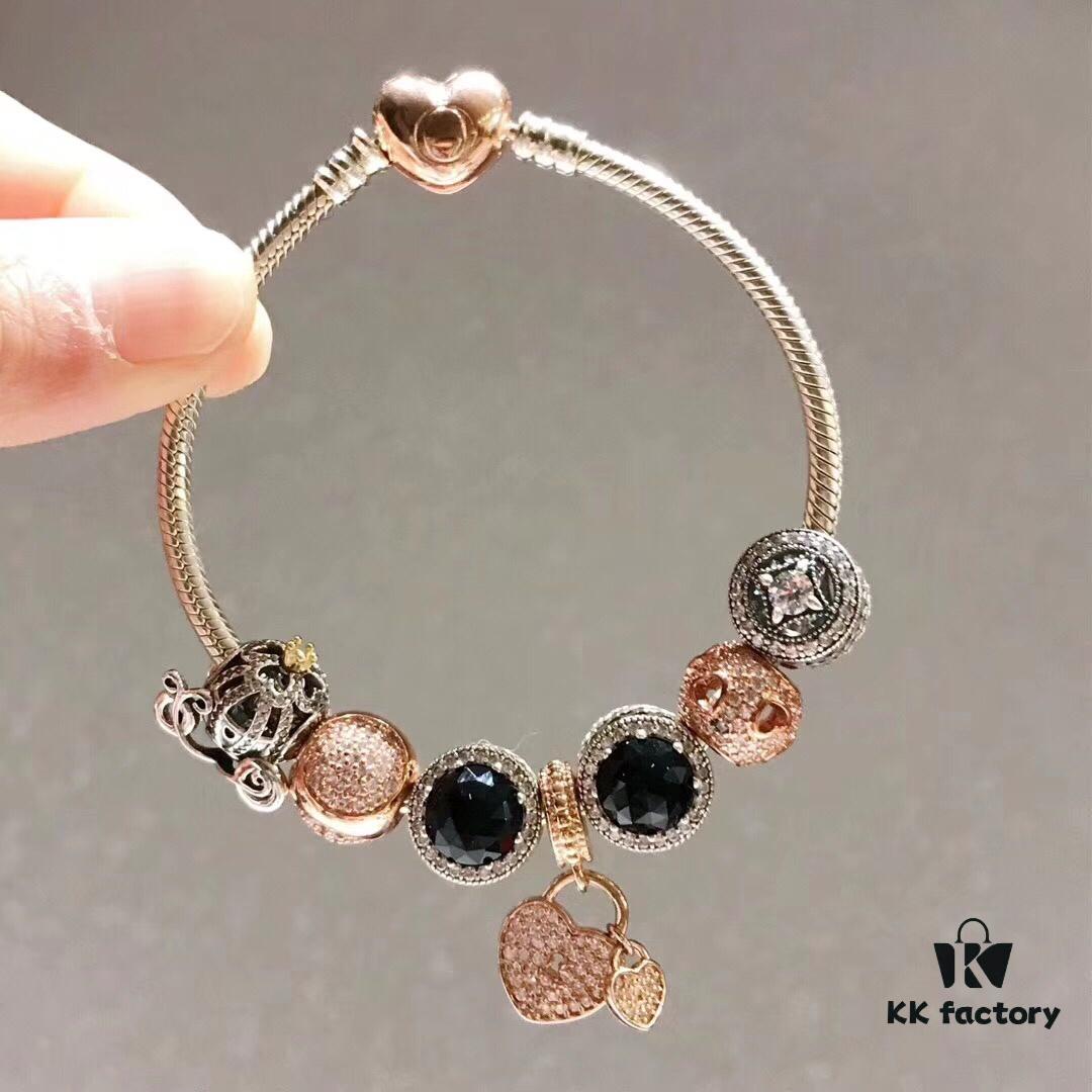 692fe0f899f2d84055c8b986 Pandora Cool Black Rose Double Heart Dual Charm Bracelet - Premium Replica with Authentic Materials