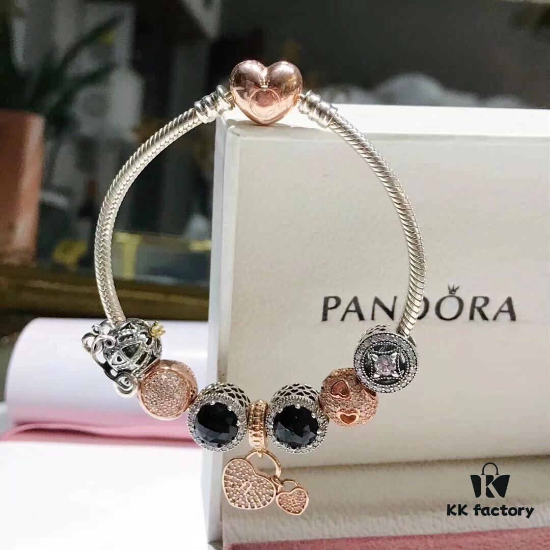 692fe0f899f2d84055c8b988 Pandora Cool Black Rose Double Heart Dual Charm Bracelet - Premium Replica with Authentic Materials