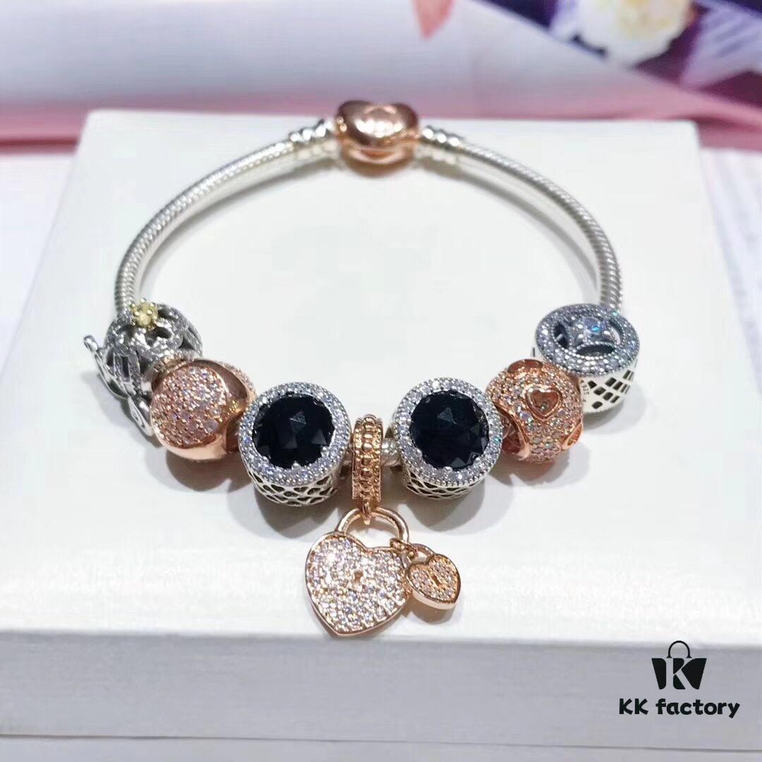 692fe0fa99f2d84055c8b989 Pandora Cool Black Rose Double Heart Dual Charm Bracelet - Premium Replica with Authentic Materials