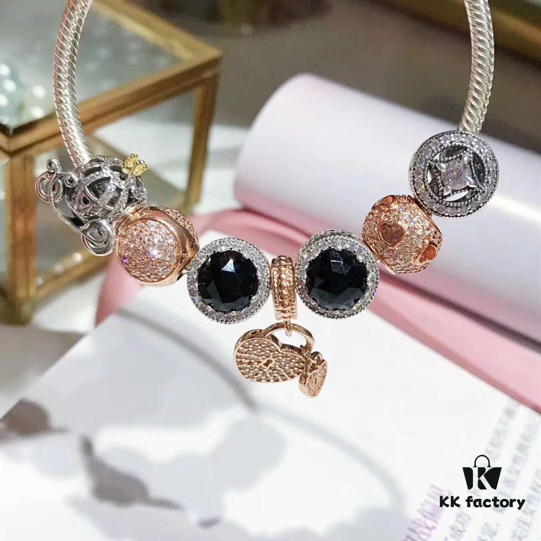 692fe0fa99f2d84055c8b98a Pandora Cool Black Rose Double Heart Dual Charm Bracelet - Premium Replica with Authentic Materials