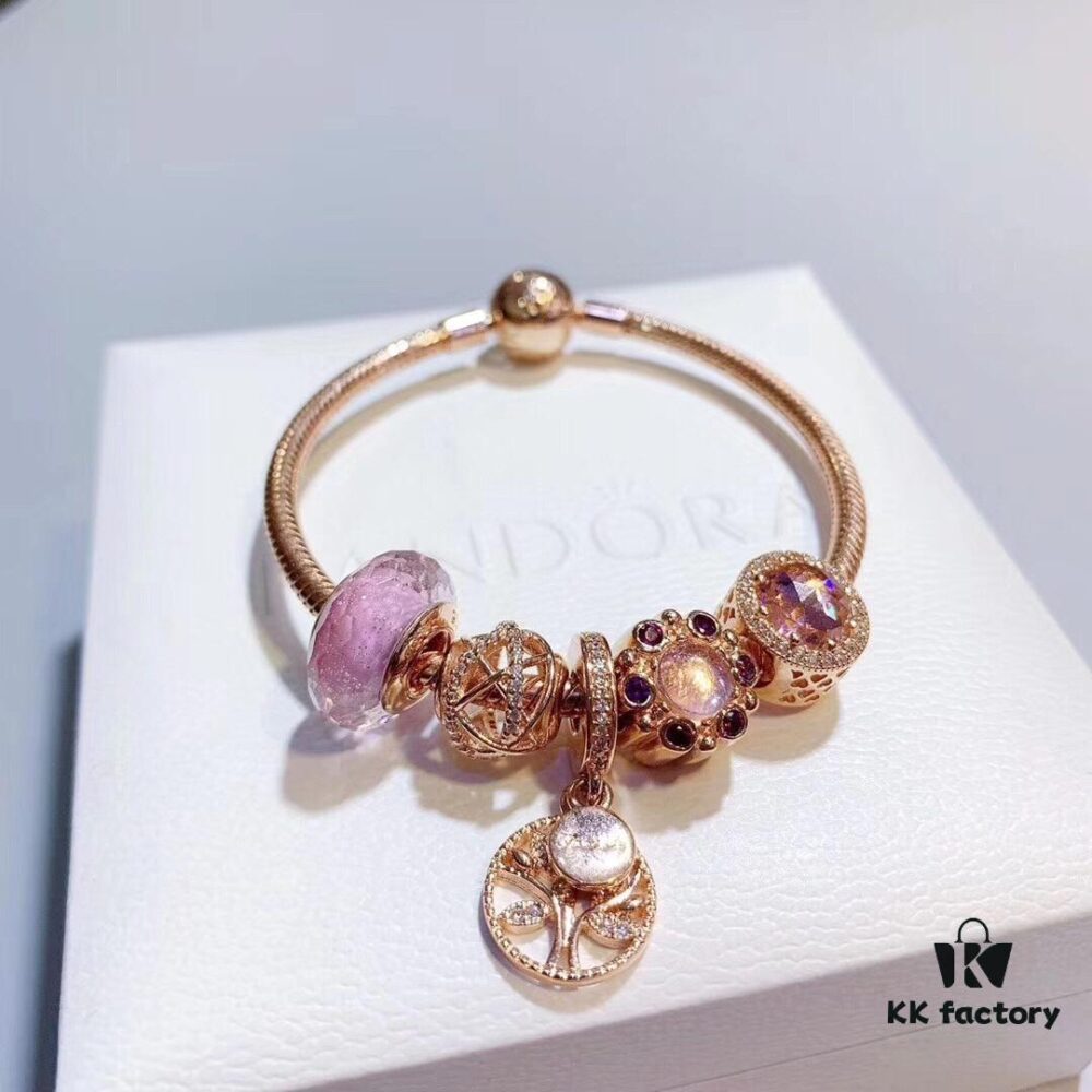 692fe0fc99f2d84055c8b98c Pandora Rose Olive Tree New Arrival, Rose Gold-Tone Bead with Pink Faceted Glass, Sparkling Pink Cat's Eye, Openwork Galaxy and Olive Tree Pendant, S925 Sterling Silver with Official Retail Packaging