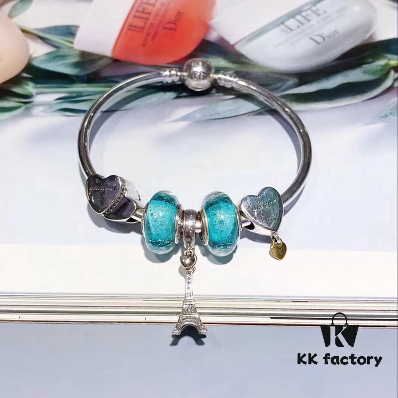 692fe10399f2d84055c8b998 Pandora Elegant Mint Green Eiffel Tower New Arrival! Night Glow Mint Glass Bead, Heart-to-Heart Charm, Eiffel Tower Pendant with S925 Silver
