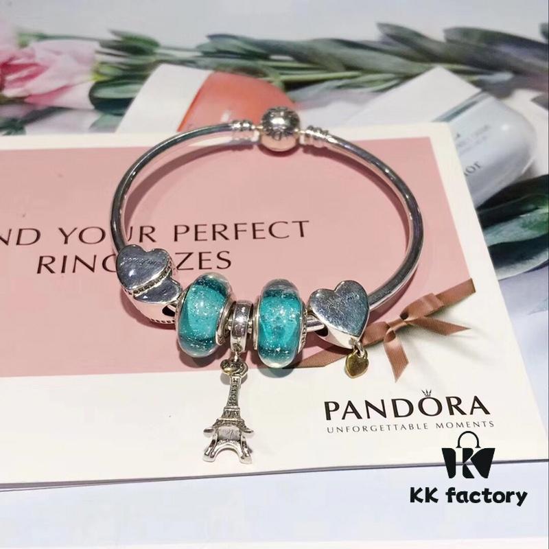 692fe10499f2d84055c8b99a Pandora Elegant Mint Green Eiffel Tower New Arrival! Night Glow Mint Glass Bead, Heart-to-Heart Charm, Eiffel Tower Pendant with S925 Silver