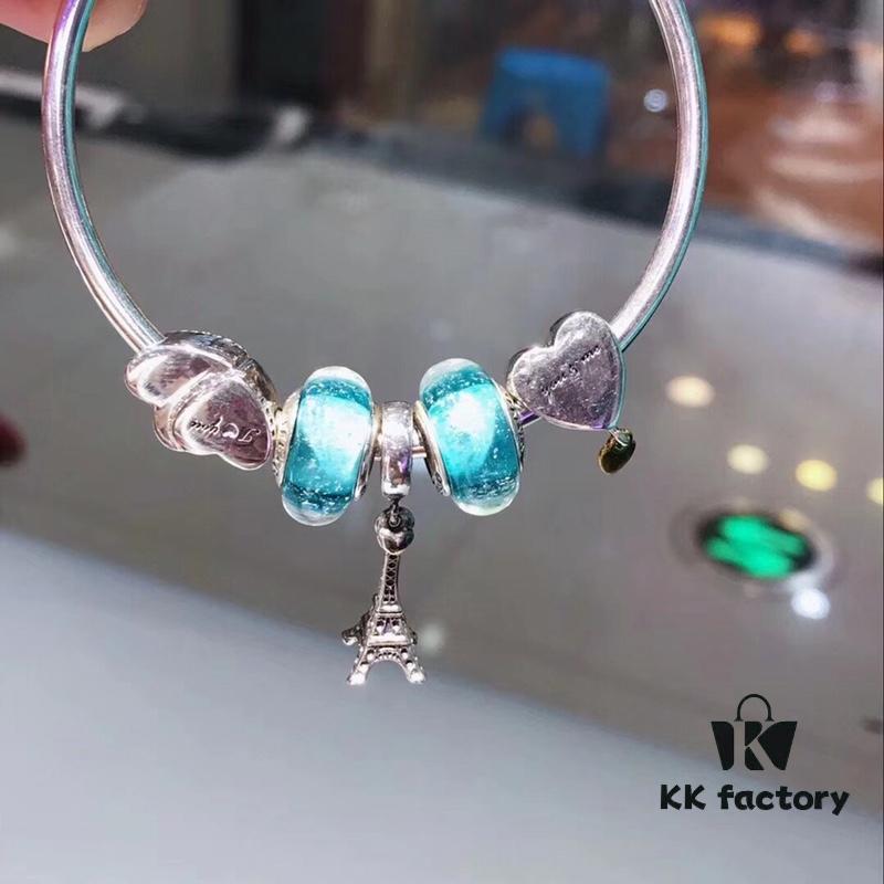 692fe10499f2d84055c8b99c Pandora Elegant Mint Green Eiffel Tower New Arrival! Night Glow Mint Glass Bead, Heart-to-Heart Charm, Eiffel Tower Pendant with S925 Silver