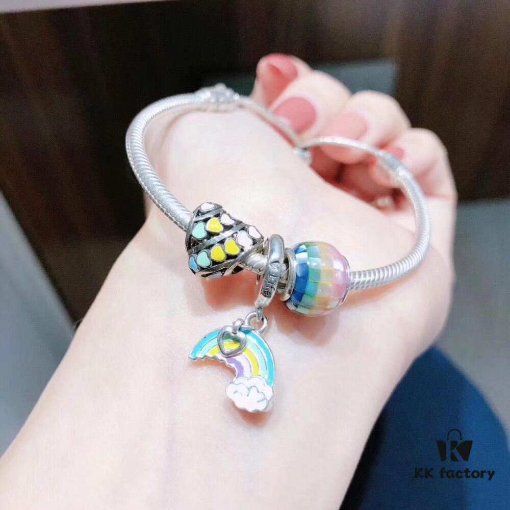 692fe11899f2d84055c8b9b6 Pandora Rainbow Colorful New Arrival Hollow Gradual Heart Charm, S925 Silver Iridescent Bead with Boutique Packaging