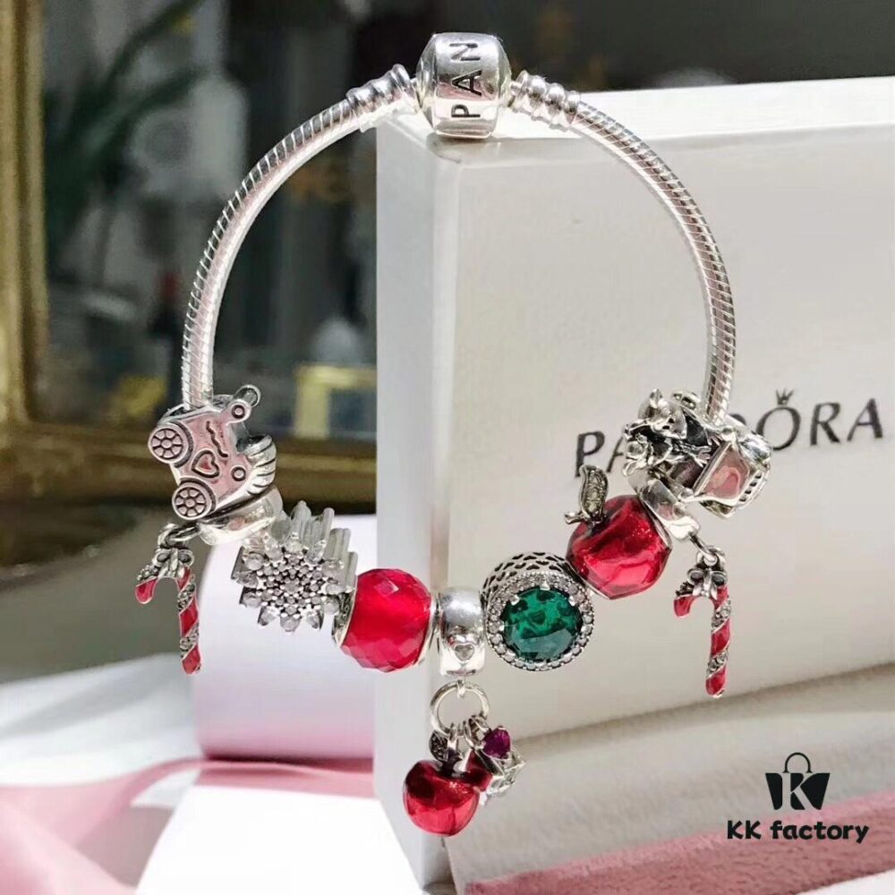 692fe13399f2d84055c8b9e7 Pandora Disney Snow White Apple and Heart Christmas Limited Edition Bracelet - Red and Green Color Block Design, Imitation Cabinet Quality with S925 Sterling Silver