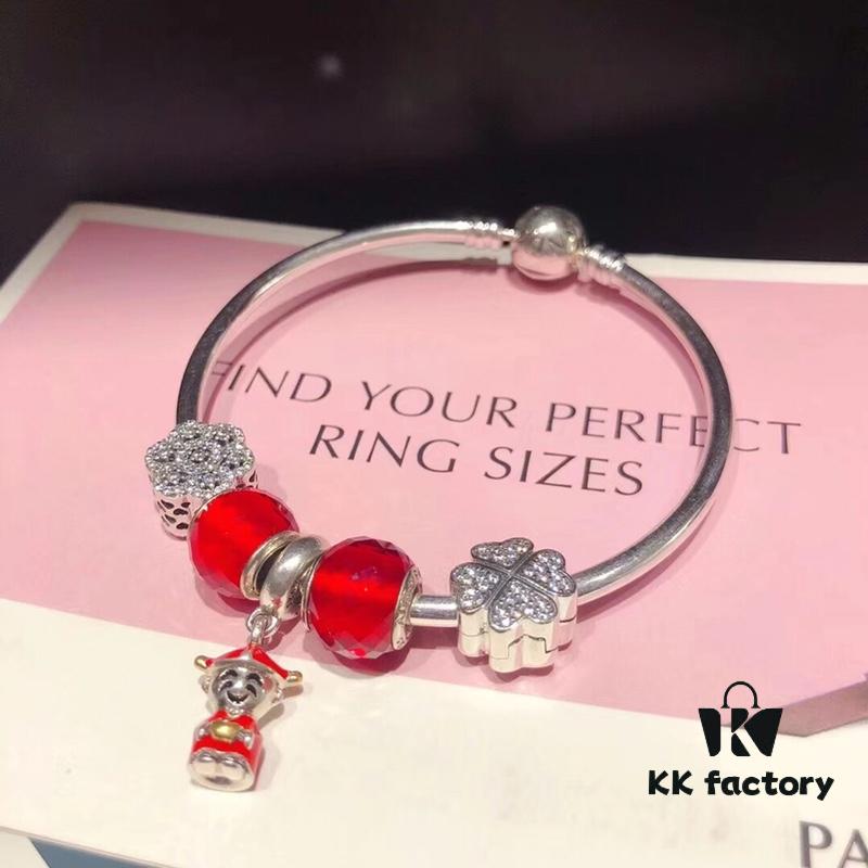 692fe13999f2d84055c8b9f6 Pandora Red God of Wealth New Arrival! Red Faceted Glass with Snowflake Bead and Four-Leaf Clover Clasp, S925 Silver