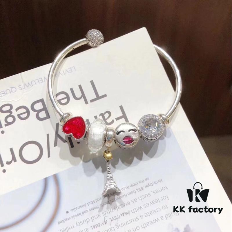 692fe17299f2d84055c8ba68 Pandora Pandora Colorful World New Arrival! White Faceted Glass, Sparkling Diamond-Cut Cat Eye Bead, Color-Block Smiling Lip Charm Paired with Valentine's Day Heart Enamel Bead and Romantic Eiffel Tower Pendant, Made with S925 Silver and Official Packaging