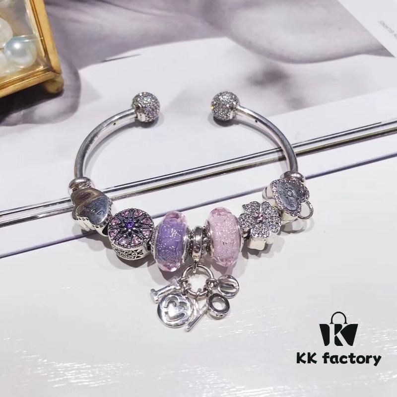 Pandora Pink and Purple Two-Tone Sparkling Diamond Love New Arrival! S925 Sterling Silver with Boutique Packaging