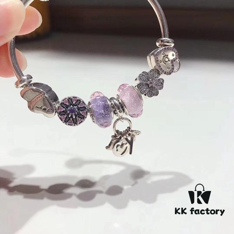 Pandora Pink and Purple Two-Tone Sparkling Diamond Love New Arrival! S925 Sterling Silver with Boutique Packaging