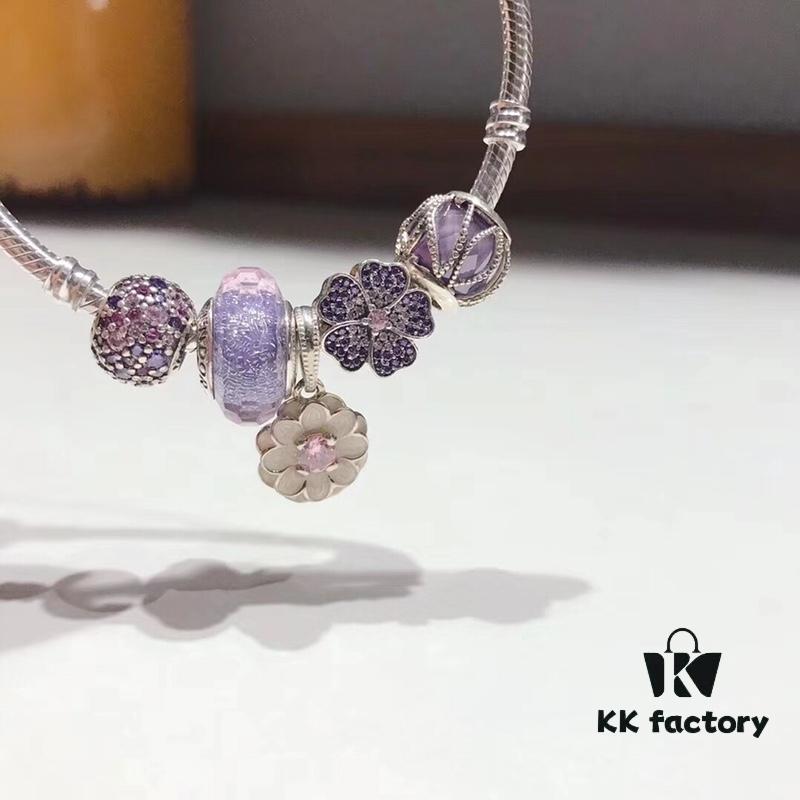 692fe18499f2d84055c8ba8e Pandora Pandora Silver Wire Purple Flower New Arrival! Highest Quality Available, Compatible with Official Counter Cleaning! Made with Cabinet Materials, Perfect 1:1 Craftsmanship! Imported Original Purple Glass from Thailand 🇹🇭, Sparkling Diamond Beads, Shiny Full-Paved Purple Five-Petal Flower, Purple Lace-Covered Ball Pendant. S925 Silver Comes with Official Packaging!