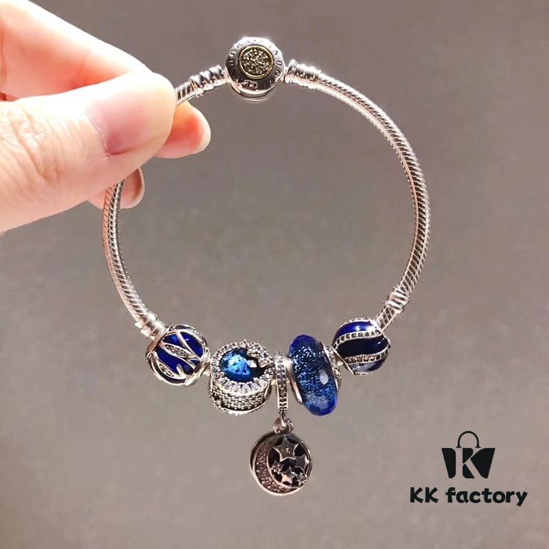 692fe18599f2d84055c8ba91 Pandora Pandora Blue Star and Moon New Arrival! Highest Quality on Market, Supports Counter Cleaning! Made with Authentic Counter Materials, Perfect 1:1 Craftsmanship! Imported Thai Original Silver Wire with Brilliant Blue Cat's Eye Snowflake Beads, Light of Love Bead, Blue Lucky Charm Bead, Star and Moon Pendant. S925 Silver with Official Packaging!