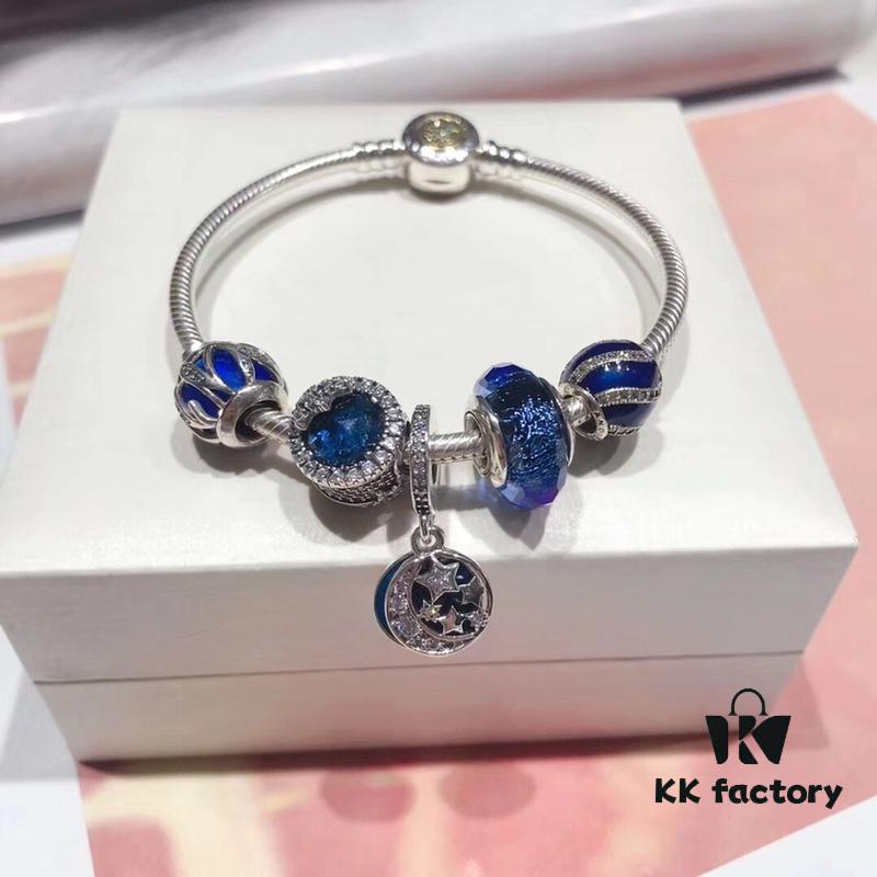 692fe18599f2d84055c8ba92 Pandora Pandora Blue Star and Moon New Arrival! Highest Quality on Market, Supports Counter Cleaning! Made with Authentic Counter Materials, Perfect 1:1 Craftsmanship! Imported Thai Original Silver Wire with Brilliant Blue Cat's Eye Snowflake Beads, Light of Love Bead, Blue Lucky Charm Bead, Star and Moon Pendant. S925 Silver with Official Packaging!