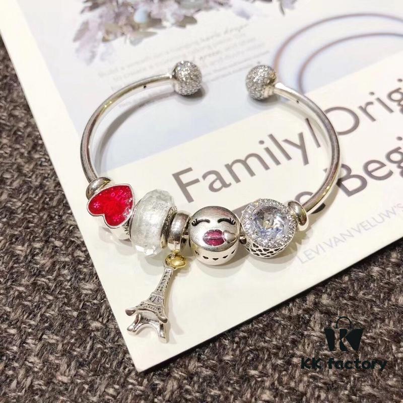 692fe18699f2d84055c8ba93 Pandora Pandora Colorful World New Arrival! White Faceted Glass, Sparkling Diamond-Cut Cat Eye Bead, Color-Block Smiling Lip Charm Paired with Valentine's Day Heart Enamel Bead and Romantic Eiffel Tower Pendant, Made with S925 Silver and Official Packaging