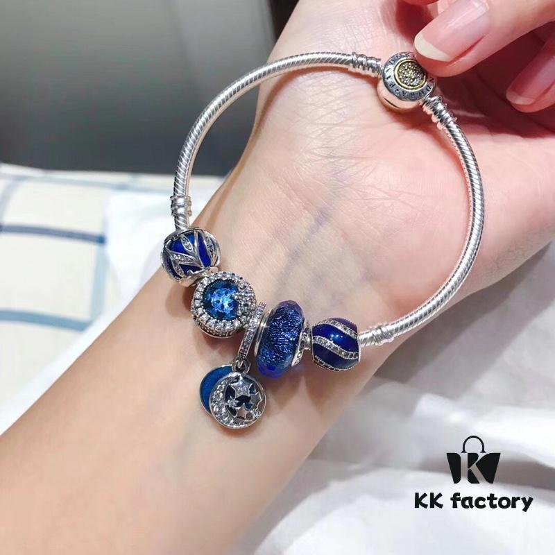 692fe18699f2d84055c8ba94 Pandora Pandora Blue Star and Moon New Arrival! Highest Quality on Market, Supports Counter Cleaning! Made with Authentic Counter Materials, Perfect 1:1 Craftsmanship! Imported Thai Original Silver Wire with Brilliant Blue Cat's Eye Snowflake Beads, Light of Love Bead, Blue Lucky Charm Bead, Star and Moon Pendant. S925 Silver with Official Packaging!