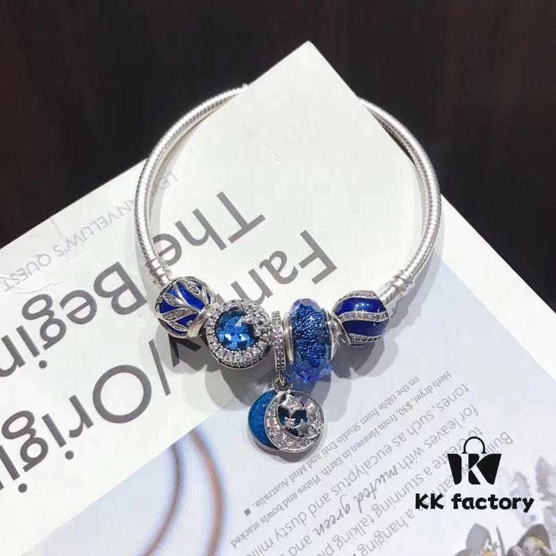 692fe18899f2d84055c8ba98 Pandora Pandora Blue Star and Moon New Arrival! Highest Quality on Market, Supports Counter Cleaning! Made with Authentic Counter Materials, Perfect 1:1 Craftsmanship! Imported Thai Original Silver Wire with Brilliant Blue Cat's Eye Snowflake Beads, Light of Love Bead, Blue Lucky Charm Bead, Star and Moon Pendant. S925 Silver with Official Packaging!