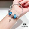 Pandora Bubble Blue Sparkling Diamond Heart Lock and Key Pendant