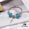 Pandora Bubble Blue Sparkling Diamond Heart Lock and Key Pendant