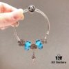 Pandora Bubble Blue Sparkling Diamond Heart Lock and Key Pendant