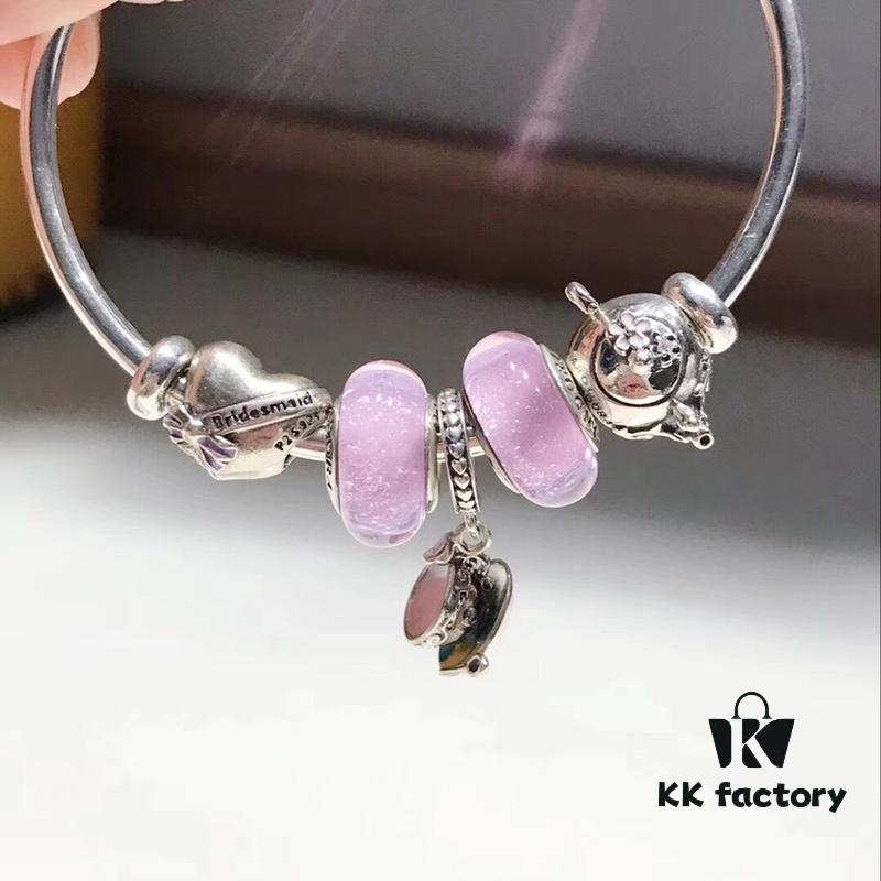 692fe1a499f2d84055c8bae1 Pandora Afternoon Tea Collection - Elegant Purple Glow Bead with Heart Bow, Teapot Fairy, and Pink Cup Design