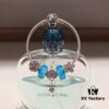 Pandora Bubble Blue Sparkling Diamond Heart Lock and Key Pendant