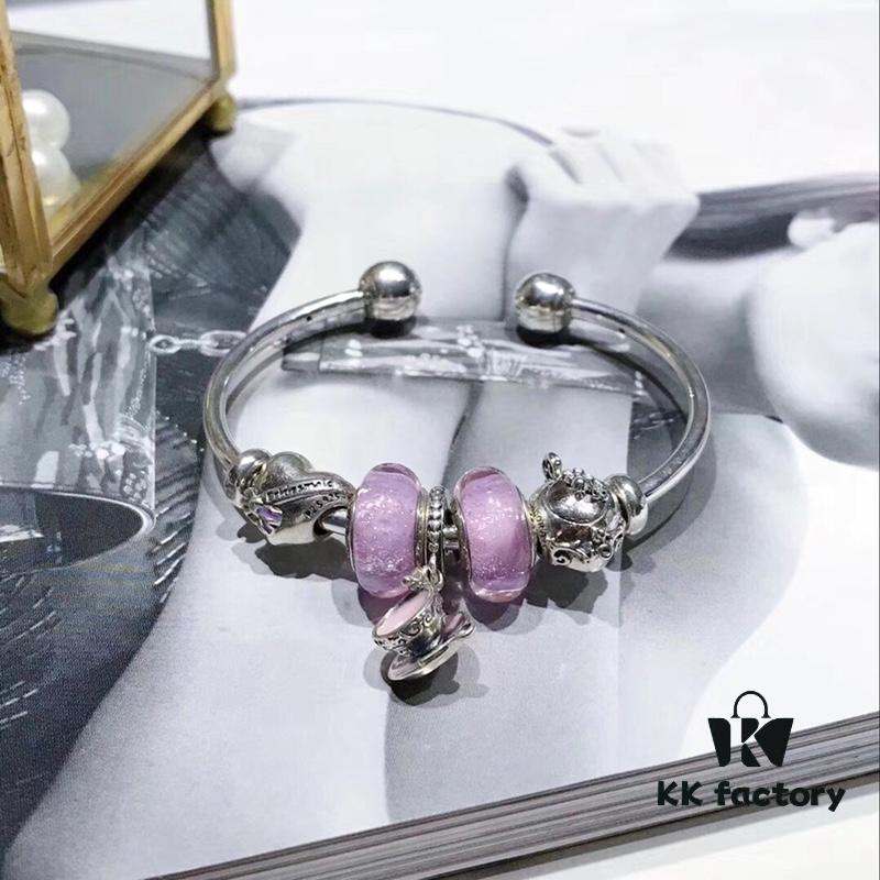 692fe1bd99f2d84055c8bb16 Pandora Afternoon Tea Collection - Elegant Purple Glow Bead with Heart Bow, Teapot Fairy, and Pink Cup Design