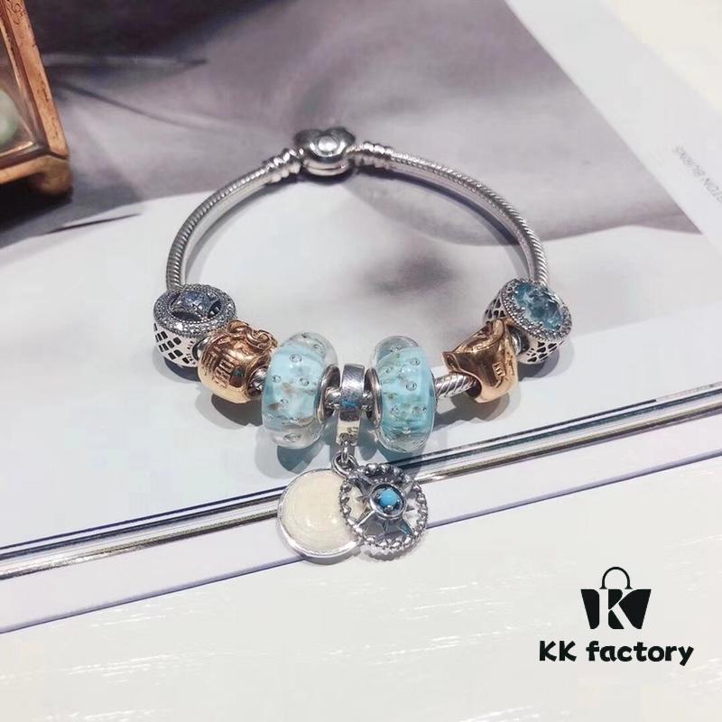 692fe1bd99f2d84055c8bb19 Pandora Pandora Gold Thread Light Mint North Star New Arrival! Made with counter materials, perfectly crafted one-to-one, quality comparable to counter products! A bag full of happiness, wealth-attracting money pouch, coin bead mint cat's eye, North Star pendant, S925 silver with original counter packaging!