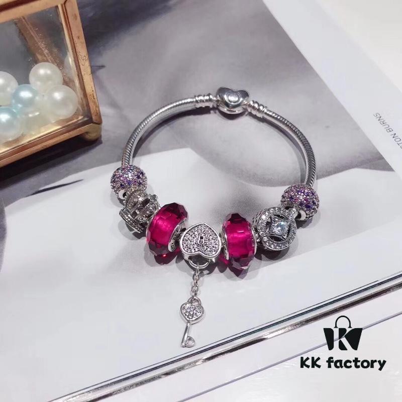 692fe1c499f2d84055c8bb2c Pandora Rose Red Sparkling Crystal Heart Key Pendant! New Arrival! Made with Cabinet Materials, Perfect 1:1 Craftsmanship, Quality Comparable to Official Counter! Rose red faceted glass, lucky sparkling beads, openwork crown, pink-purple sparkling beads, heart-shaped key charm, S925 silver, comes with official packaging!