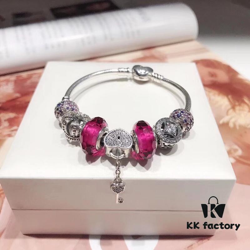 692fe1c499f2d84055c8bb2d Pandora Rose Red Sparkling Crystal Heart Key Pendant! New Arrival! Made with Cabinet Materials, Perfect 1:1 Craftsmanship, Quality Comparable to Official Counter! Rose red faceted glass, lucky sparkling beads, openwork crown, pink-purple sparkling beads, heart-shaped key charm, S925 silver, comes with official packaging!
