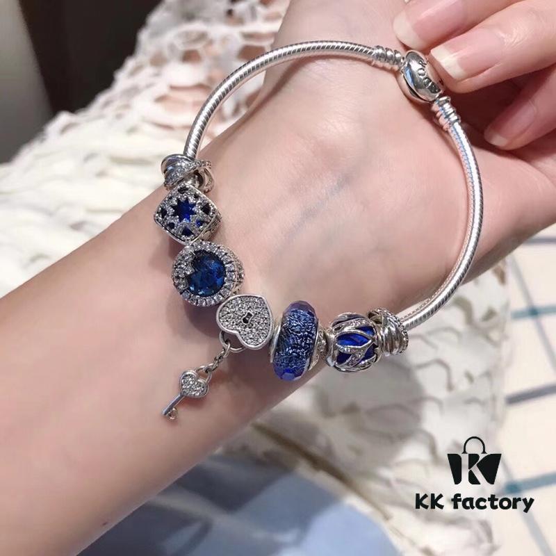 692fe1c799f2d84055c8bb36 Pandora Pandora Silver Wire Blue Opal Key New Arrival! Top Quality on Market, Compatible with Official Store Cleaning! Made with One-to-One Perfect Craftsmanship Using Counter Materials! Imported Original Thai Silver Wire and Blue Glass, Sparkling Shine, Beauty of Glaciers, Heart-Shaped Key, S925 Silver with Official Packaging!