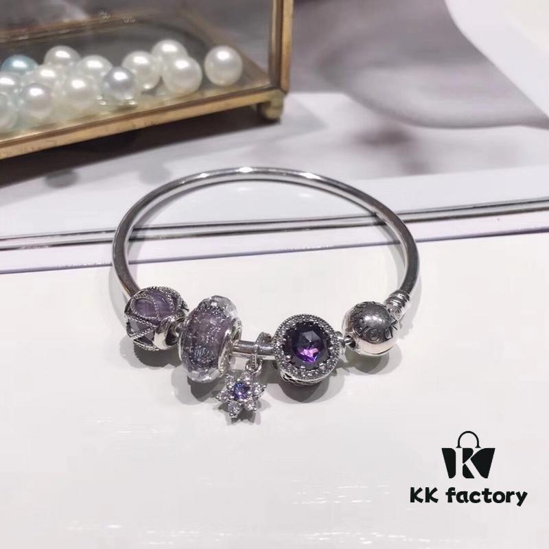 692fe1d099f2d84055c8bb50 Pandora Purple Bauhinia Flower Pendant with Silver Wire and Deep Purple Cat's Eye Glass Cabochon, Thai Imported High-Grade Sparkling Glass, S925 Sterling Silver, Comes with Retail Packaging