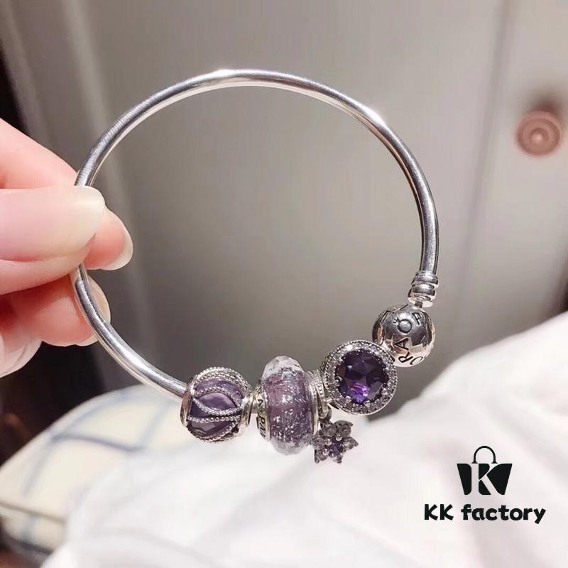 692fe1d199f2d84055c8bb51 Pandora Purple Bauhinia Flower Pendant with Silver Wire and Deep Purple Cat's Eye Glass Cabochon, Thai Imported High-Grade Sparkling Glass, S925 Sterling Silver, Comes with Retail Packaging