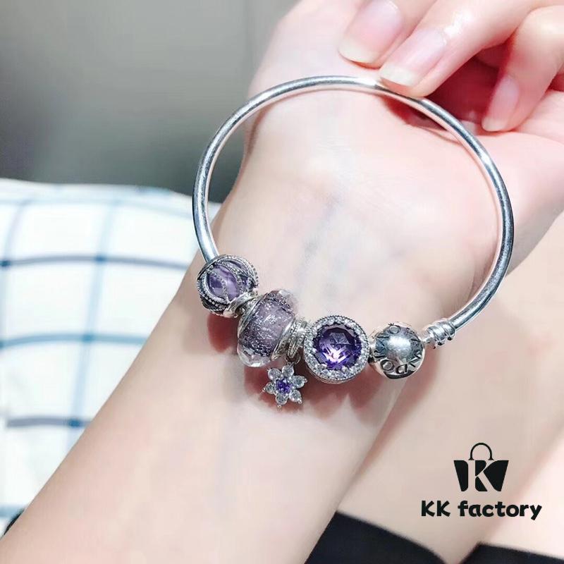 692fe1d199f2d84055c8bb52 Pandora Purple Bauhinia Flower Pendant with Silver Wire and Deep Purple Cat's Eye Glass Cabochon, Thai Imported High-Grade Sparkling Glass, S925 Sterling Silver, Comes with Retail Packaging