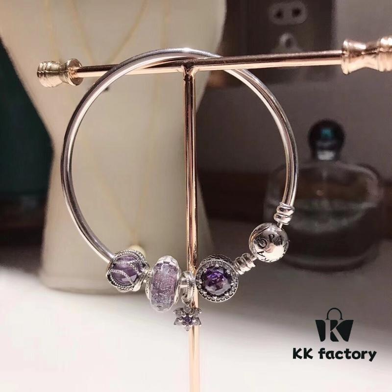 692fe1d399f2d84055c8bb55 Pandora Purple Bauhinia Flower Pendant with Silver Wire and Deep Purple Cat's Eye Glass Cabochon, Thai Imported High-Grade Sparkling Glass, S925 Sterling Silver, Comes with Retail Packaging