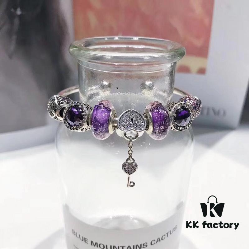 692fe1ea99f2d84055c8bb91 Pandora Purple Sparkling Diamond Heart Key Pendant - New Arrival